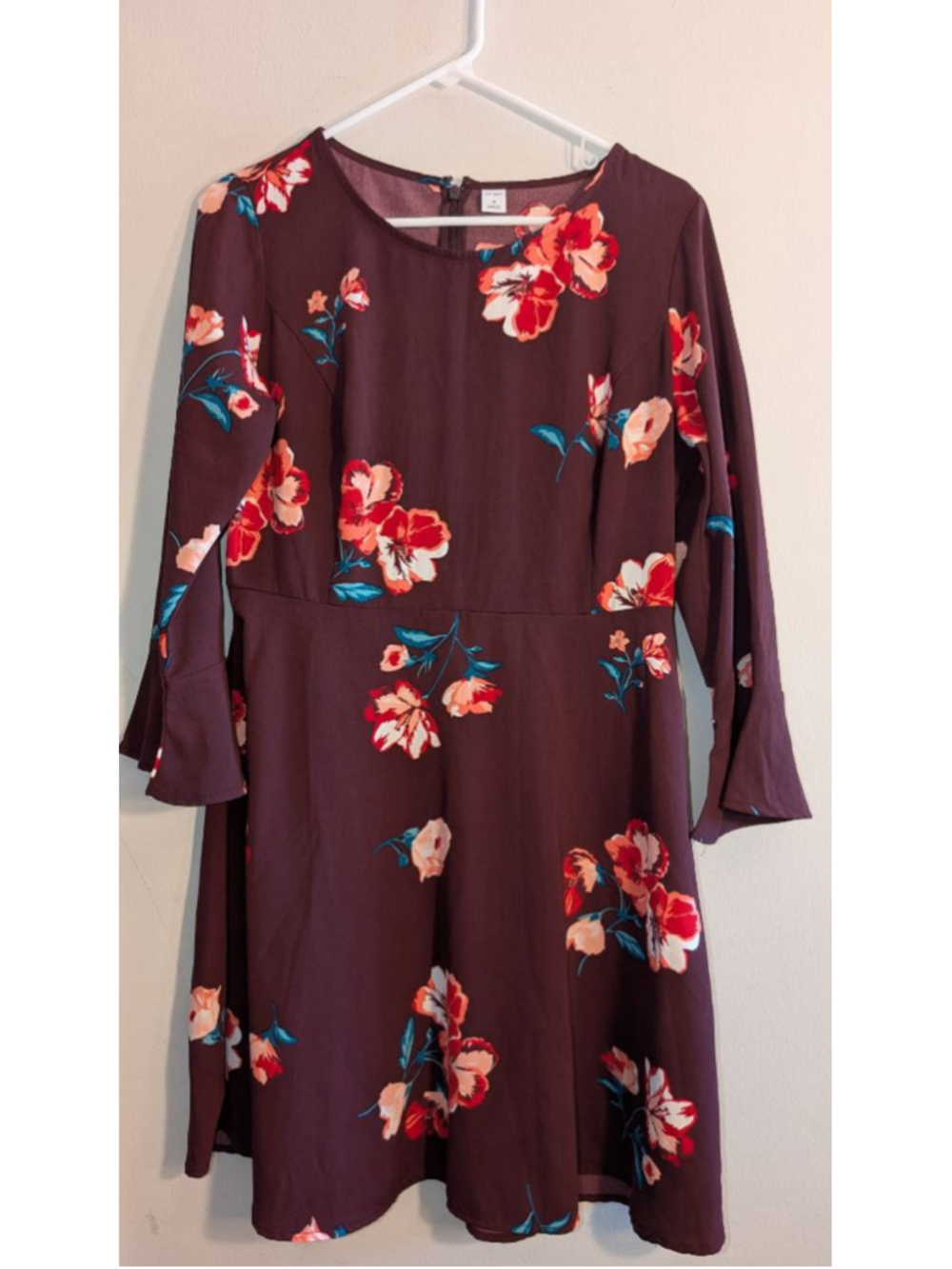 Old Navy Burgundy Red Floral Long Sleeve Dress Medium